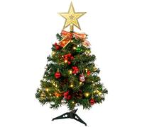 Uten 2ft/60cm Mini Christmas Tree, Tabletop Christmas Tree with 50 LED Light String, 6 Groups Red Berries & 6 Pinecones, 20 Christmas Balls, Tree Top Star and Bow for Desktop Xmas Decoration