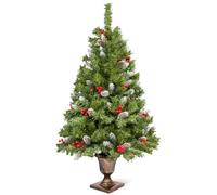 Uten 4ft/1.2m Christmas Tree, Spray White Artificial Christmas Tree, Fluffy Xmas Decorative Tree, with Pine Cones and Berries, Easy Assembly for Xmas Home Décor