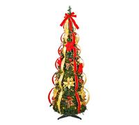 Uten 6FT/1.8m Collapsible Pop Up Christmas Tree, Artificial Christmas Tree with 300 LED Warm Lights, 8 Lighting Modes, 24 Christmas Balls, Christmas Flowers, Bow, Ribbon, Indoor/Outdoor Decoration