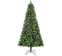 Uten Artificial 6ft Christmas Tree, Deluxe Snowy Indoor Home Xmas Tree Decoration, 835 Natural Looking PVC Tips, 31 Groups Red Berries, 31 Pinecones, Hinged Branches, Metal Stand, Reusable