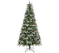 Uten Artificial 6ft Christmas Tree, PE Deluxe Snowy Artificial Indoor Home Xmas Tree Decoration, 850 Natural Looking PVC and PE Tips, 31 Groups Red Berries, Hinged Branches, Metal Stand, Reusable