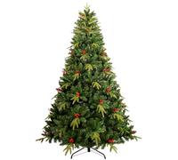 Uten Artificial 6ft Christmas Tree, with Realistic PE Leaves Indoor Home Xmas Tree Decoration, 950 Natural Looking PE & PVC Tips, 31 Groups Red Berries, Hinged Branches, Metal Stand, Reusable