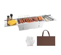 Uten Charcoal Grill, Stainless Steel Folding Portable Grill with Foldable Condiment Plates, Lightweight & Heat Resistant, Smoker BBQ for Camping, Tailgating, Picnics, Beach Barbecues(19.1" x 8.7")