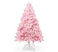 Uten Chirstmas Tree, 5ft/150cm Snow Flocked Christmas Tree, Pink Artificial Christmas Tree with 480 Branch Tips and Foldable Stand for Christmas Indoor Outdoor Decoration