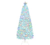 Uten Fibre Optic White Christmas Tree, 6ft/1.8m Artificial Christmas Tree with Multicolor Fibre Optic LED Light and Star, 220 Natural PVC Tips, Indoor Home Xmas Tree Decoration, Metal Stand, Reusable