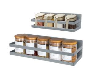 Uten Magnetic Spice Rack, 2 Pack Strong Magnetic Shelf, Wall Mountedr Spice Rack Without Drilling, for Cabinet Refrigerator Space Saving Kitchen Organization, Gray Texture