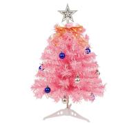 Uten Pink Mini Christmas Tree, 1.8ft/55cm Desktop Small Xmas Tree with 30 LED String Lights, Tree Topper Star Ornaments and Bow, 15 Christmas Balls for Desktop Christmas Decoration