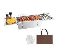 Uten Portable Folding BBQ Grill, Stainless Steel Charcoal Barbecue with Folding Condiment Plate, Storage Bag, Gloves, Desk Tabletop BBQ for Garden Outdoor Beach Cooking Camping Hiking Picnics