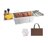 Uten Portable Folding BBQ Grill, Stainless Steel Charcoal Barbecue with Folding Condiment Plate, Storage Bag, Gloves, Desk Tabletop BBQ for Garden Outdoor Beach Cooking Camping Hiking Picnics