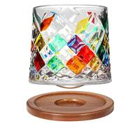 Rotatable Old Fashioned Crystal Whiskey Glass, 275ml/10oz With Wood Coaster - Thickened for Rum, Cocktails, Coffee, Milk - Stress-Reducing Design - 1 Piece