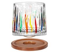 Uten Rotatable Old Fashioned Crystal Whiskey Glass, 275ml/10oz, Wood Coaster, Thickening, for Rum, Cocktails, Coffee, Milk - Relax and Reduce Stress - 1 Piece, U-X1900