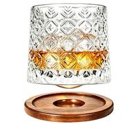Uten Rotatable Old Fashioned Whiskey Glass, 275ml/10oz Crystal Cup with Wood Coaster - Thickened for Rum, Cocktails, Coffee, Milk - Stress-Reducing Design - 1 Piece
