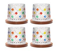 Uten Rotating Water Glasses, 4 Pieces Whisky Glasses 275 ml / 10 oz, Bamboo Coasters, Cocktail Cup, Coffee Cup, Relaxing, Gift, Standing Up Glasses