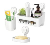 Uten Shower Caddy Suction Cup Shower Shelf Suction Shower Basket & Toothbrush Holder, 3-in-1 Bathroom Shelves Easy Installation Removable Powerful Shower Organizer, Waterproof Shower Storage.