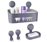 Uten Shower Shelf Suction Cup Shower Basket No Drilling Shower Shelf Self-Adhesive Reusable Plastic Kitchen Shelf for Bathroom Kitchen Living Room Grey