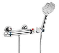 Uten Thermostatic Shower Mixer with 3 Mode Shower Head and Hose Pipe, Wall Mounted Shower Mixer Bar Valve Anti Scald Tap, Hot & Cold Water Mixer Intelligent Constant Temperature, Chrome Brass