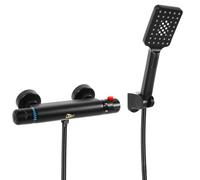 Uten Thermostatic Shower Mixer with 3 Mode Shower Head and Hose Pipe, Wall Mounted Shower Mixer Bar Valve Anti Scald Tap, Hot & Cold Water Mixer Intelligent Constant Temperature, Chrome Brass