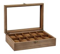 Uten Watch Box 10 Slots, Solid Wood Watch Case with Glass Lid, Metal Clasp, Watch Display Storage Box for Men and Women, Removable Silk Cotton Pillow, Brown Lining, Gift Idea for Watches, Jewelry