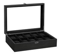 Uten Watch Box 10 Slots, Solid Wood Watch Case with Glass Lid, Metal Clasp, Watch Display Storage Box for Men and Women, Removable Silk Cotton Pillow, Black Lining, Gift Idea for Watches, Jewelry