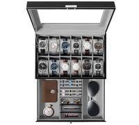 Uten Watch Box, 12 Slots PU Leather Watch Display Case with Jewelry Drawer, Removable Watch Pillow, Metal Clasp, Watch Box Organizer
