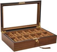 Uten Watch Box 12 Slots, Solid Wood Watch Case, Watch Display Storage Box with Golden Lock and Key, Removable Watch Cushions, Imitation Suede Lining, Gift Idea for Men and Women