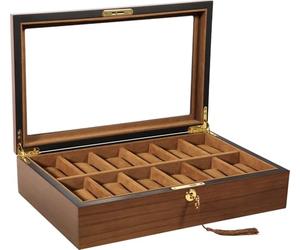 Uten Watch Box 12 Slots, Solid Wood Watch Case, Watch Display Storage Box with Golden Lock and Key, Removable Watch Cushions, Imitation Suede Lining, Gift Idea for Men and Women