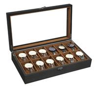 Uten Watch Box 12 Slots, Solid Wood Watch Case with Glass Lid, Metal Clasp, Watch Display Storage Box for Men and Women, Removable Silk Cotton Pillow, Brown Lining, Gift Idea for Watches, Jewelry