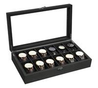Uten Watch Box 12 Slots, Solid Wood Watch Case with Glass Lid, Metal Clasp, Watch Display Storage Box for Men and Women, Removable Silk Cotton Pillow, Black Lining, Gift Idea for Watches, Jewelry