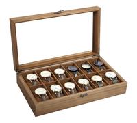 Uten Watch Box 12 Slots, Solid Wood Watch Case with Glass Lid, Metal Clasp, Watch Display Storage Box for Men and Women, Removable Silk Cotton Pillow, Brown Lining, Gift Idea for Watches, Jewelry