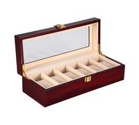 Uten Watch Box 6 Slots, Solid Wood Watch Case, Watch Display Storage Box with Glass Lid, Removable Watch Pillows, Metal Clasp, Claimond Veins Lining, Gift Idea for Men and Women