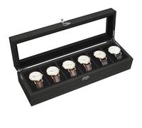 Uten Watch Box 6 Slots, Solid Wood Watch Case with Glass Lid, Metal Clasp, Watch Display Storage Box for Men and Women, Removable Silk Cotton Pillow, Black Lining, Gift Idea for Watches, Jewelry