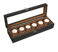 Uten Watch Box 6 Slots, Solid Wood Watch Case with Glass Lid, Metal Clasp, Watch Display Storage Box for Men and Women, Removable Silk Cotton Pillow, Brown Lining, Gift Idea for Watches, Jewelry