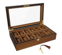 Uten Watch Box with 12 Slots, Watch Case Organizer with Golden Lock and Key, Wooden Watch Display Storage Box with Removable Watch Cushions, Velvet Lining, Metal Clasp, Gift for Men & Women