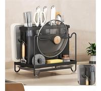 Utensil Drainer Rack with Cutlery and Cutting Board Holder Carbon Steel Dish Rack for Kitchen Countertop Storage and Organisation(Black)