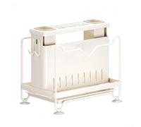 Utensil Drainer Rack with Cutting Board and Cutlery Storage Holder for Kitchen Countertop Carbon Steel Organizer for Forks, Spoons, Pot Lids, and Sharpening Rods (White)