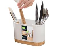 Utensil Drying Rack - 18.6x12x9.3cm PP And Wood, With 2 Slots For Spoon, Fork, Brush, Chopsticks, Small Exquisite Design For Countertop | - Spoon Storage Rack | Kitchen Cutlery Drainer Chopsticks Hold