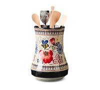 Utensil Holder, 7" Ceramic Kitchen Utensil Holder for Counter top, Large Cooking Utensil Pot for Kitchen Counter Decor, Farmhouse Utensil Organizer for Spatula & Spoon, Housewarming Gift (BOHO 2)