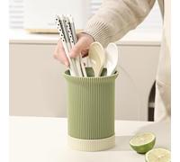Utensil Holder for Kitchen Counter, 4.5x6.1inch Plastic Kitchen Utensil Holder with Drain Holes & Drain Tray, Striped Kitchen Utensil Organizer for Spatula Spoon Chopsticks