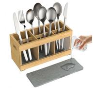 Utensil Holder for Kitchen Counter,Large Utensil Holder with Absorbing Drying Stone Mat,Bamboo Utensil Organizer with 6 Compartments,Silverware Caddy&Cooking Utensil Organizer for Kitchen Decor