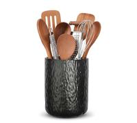 Utensil Holder,H16xD12cm Ceramic Kitchen Utensils Holder,Large Cooking Utensil Pots for Kitchen Counter,Morden Utensil Organizer for Spatula(Black Rock)