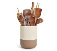 Utensil Holder, H16xD12cm Ceramic Kitchen Utensils Holder, Large Cooking Utensil Pots for Kitchen Counter, Morden Utensil Organizer for Spatula(Creamy yellow)