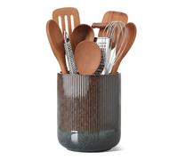 Utensil Holder, H18.6xD15cm Ceramic Kitchen Utensils Holder, Large Cooking Utensil Pots for Kitchen Counter, Morden Utensil Organizer for Spatula（dark brown）
