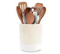 Utensil Holder,H18.6xD15cm Ceramic Kitchen Utensils Holder,Large Cooking Utensil Pots for Kitchen Counter,Morden Utensil Organizer for Spatula(off white)