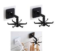 Utensil Holder Wall Hook, 2 Pack Utensil Rack Self Adhesive Hooks 360° Rotating Folding Hook Under Cabinet Utensil Hanger Kitchen Utensil Organizer Space Saving No Drill Stick On Hook