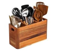Utensil Holder, Wooden Silverware & Divided Cutlery Rack, Rustic Farmhouse Kitchen Storage Box, for Home Apartment RV Party Christmas Dining Table Cabinet Countertop Picnic Buffet
