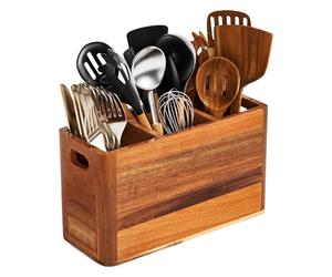 Utensil Holder, Wooden Silverware & Divided Cutlery Rack, Rustic Farmhouse Kitchen Storage Box, for Home Apartment RV Party Christmas Dining Table Cabinet Countertop Picnic Buffet