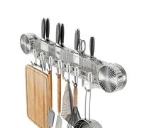 Utensil Rack with Suction Cup, Kitchen Rail No Drilling, Wall Mount Rack with 8 Hooks, Kitchen Spatula Organizer, for Spa Closet Entryway Locker Room House Cottage Cabin Home Nursery