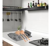 Utensil Rest Silicone Utensil Holder with Drip Pad Heat Resistance Spoon Holder Kitchen Rest Multipurpose Spoon and Pot Lid Stand for Countertop Spoon Spatula Pot Lid 11x8 Inch(Grey)