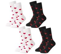 Utensilsto 4 Pairs of Heart Socks Women's 39-42 Tennis Socks Sports Socks Funny Socks with Motif Cuddly Socks White Black Long Cotton Socks Valentine's Day Anniversary Gift, White and Black, 39-43