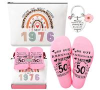 Utensilsto Funny 60th Birthday Gift Set for Women - Leopard Print Style Cosmetic Bag Socks Keychain for Women Wife Mom Grandma Sister, Rainbow colours, 50th birthday